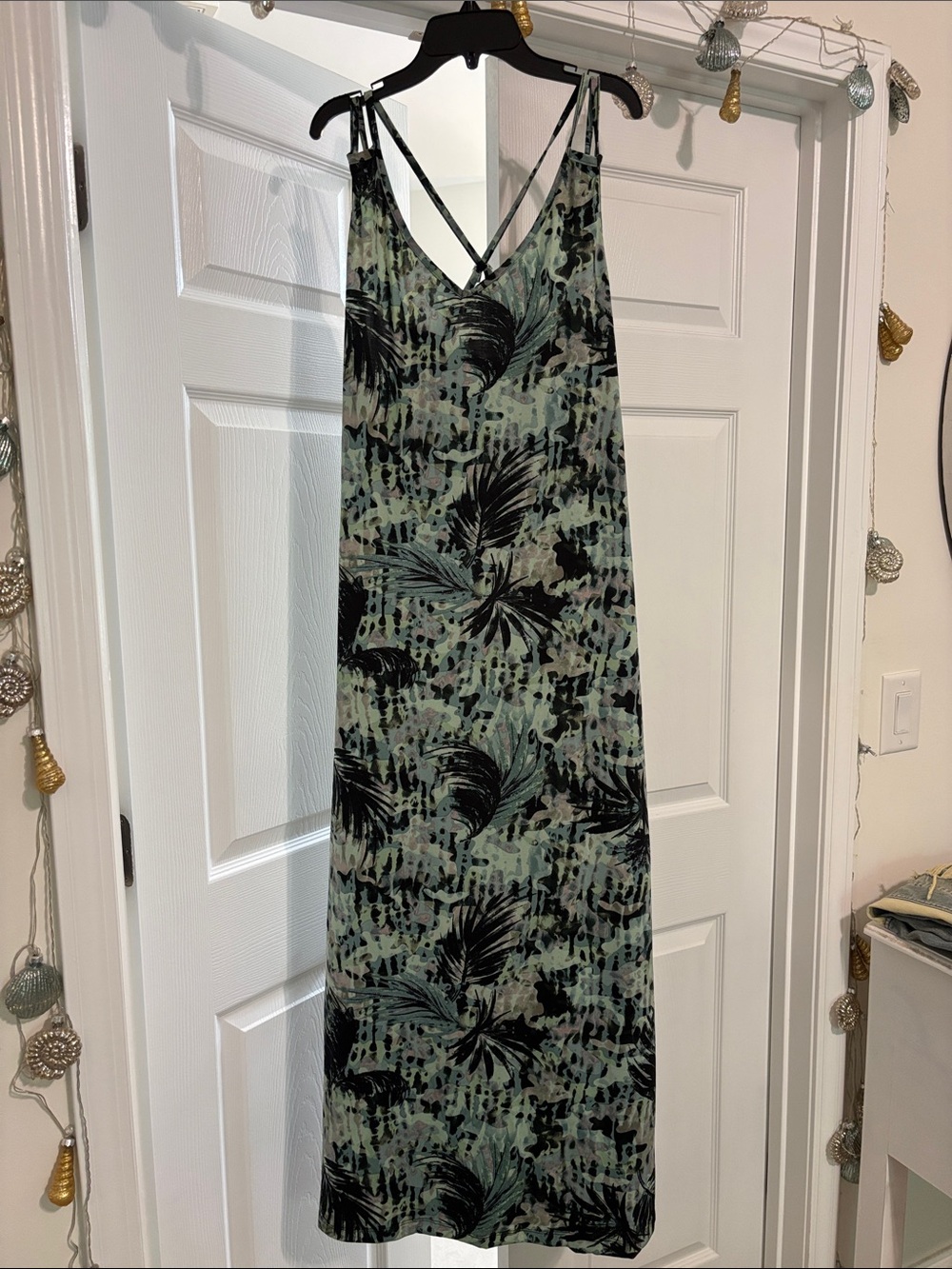 Rouge Helium Green and Black Printed Maxi Dress